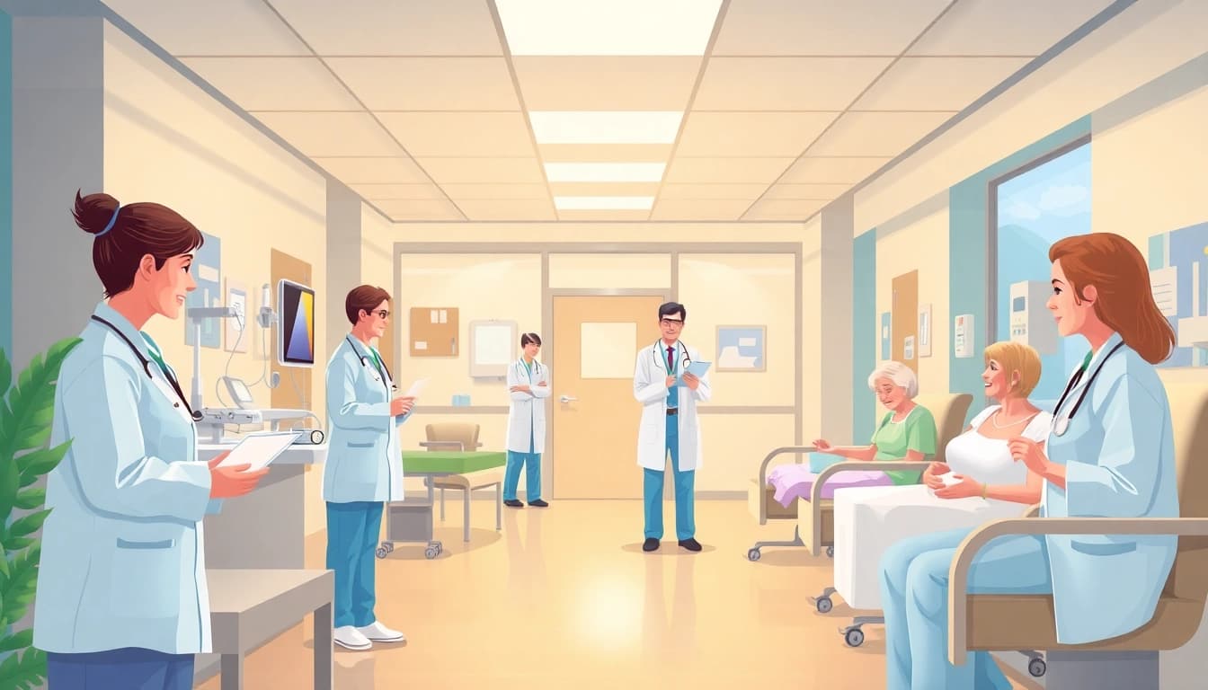 Engaging scene showcasing Pflegemarketing strategies in a vibrant nursing environment, emphasizing care and professionalism.