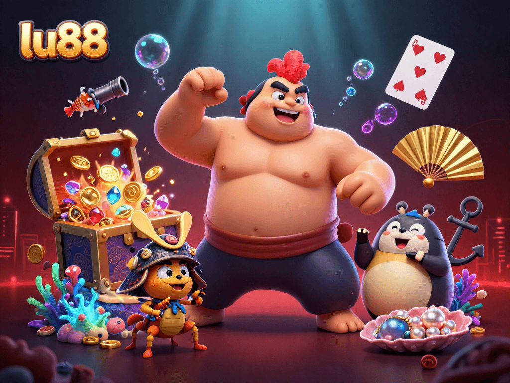Experience the dynamic world of lu88 casino as a sumo wrestler, cricket, and tanuki bring excitement to gambling.