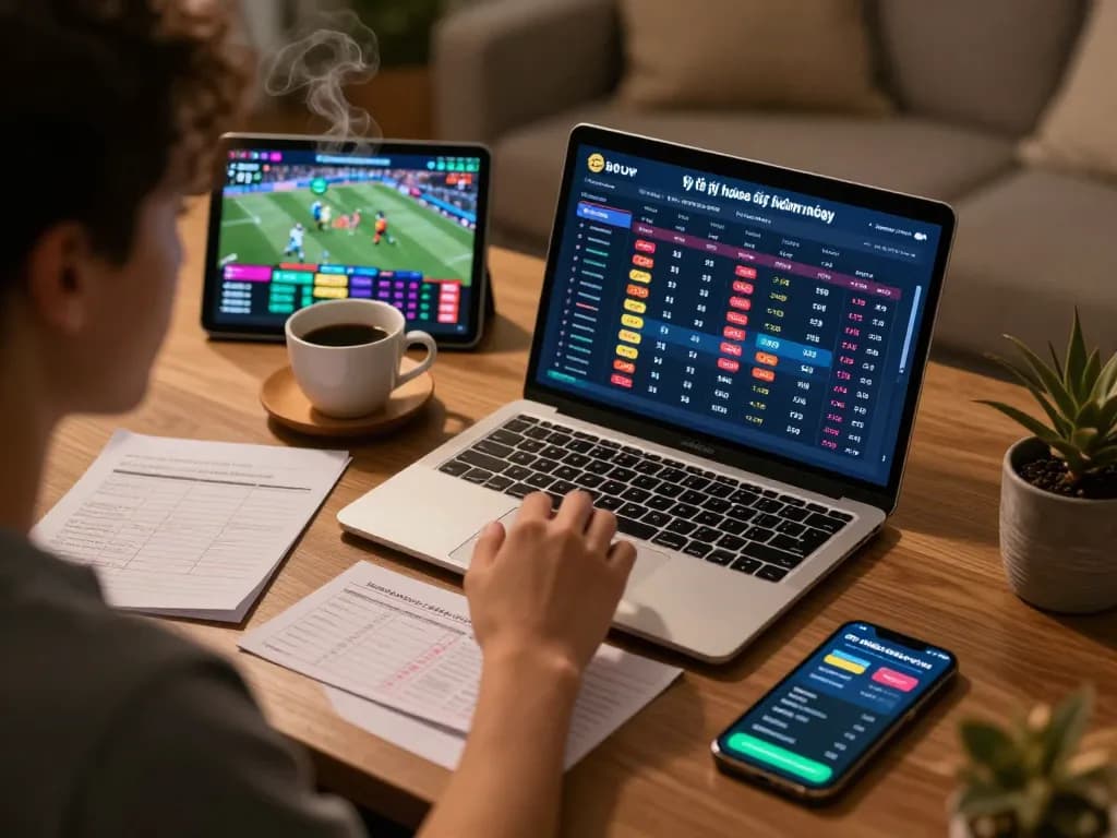 The tỷ lệ kèo nhà cái hôm nay displayed on laptop during an engaging online sports betting session.