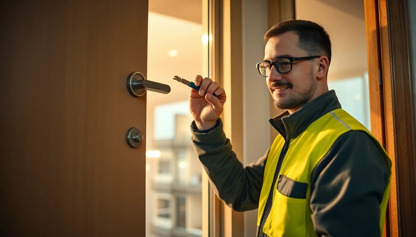Schlüsseldienst Berlin günstig: Professioneller Techniker öffnet Tür mit hochwertigem Werkzeug.
