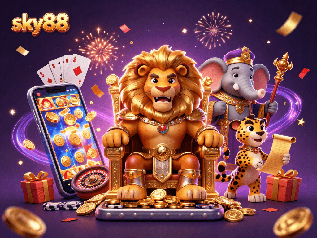 Join the excitement at sky88 with the royal lion, wise elephant, and swift cheetah!