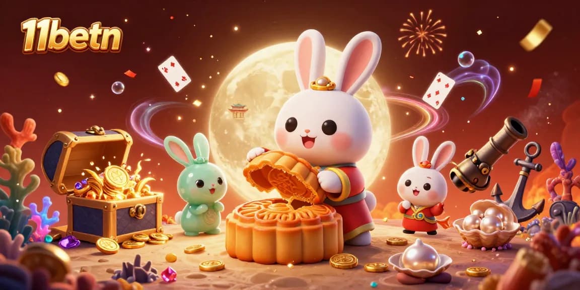 11betn showcases playful lunar casino energies with vibrant rabbit characters and dynamic gambling elements.