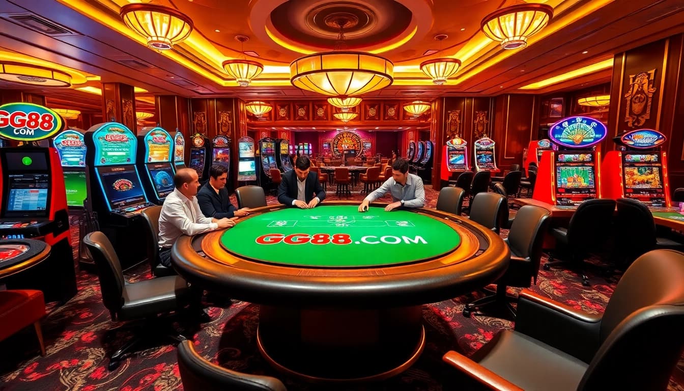 Experience the thrill of the GG88 COM casino with vibrant gaming tables and exciting gambling action.