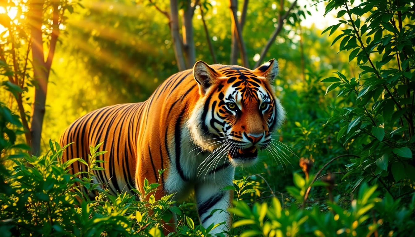 Experience the thrill of wildlife safari tours in India with a regal Bengal tiger in its natural habitat.