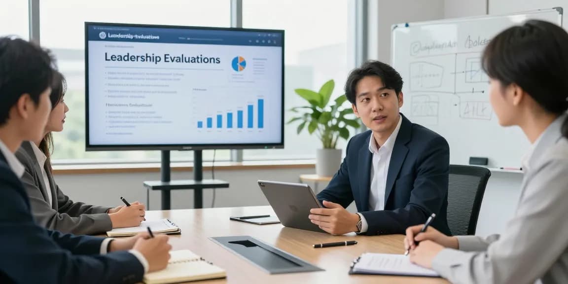 Führungskraft bewerten in einem modernen Büro, wo Professionals Feedback besprechen.