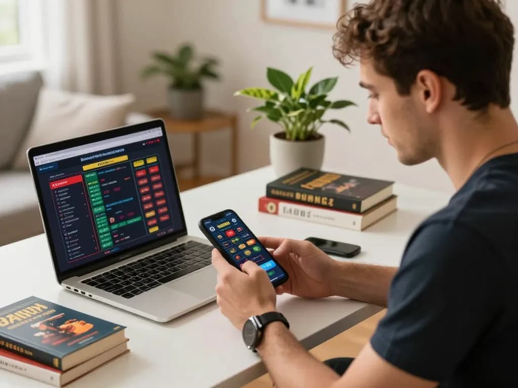 Using the fabet app for strategic online betting in a stylish home office environment.