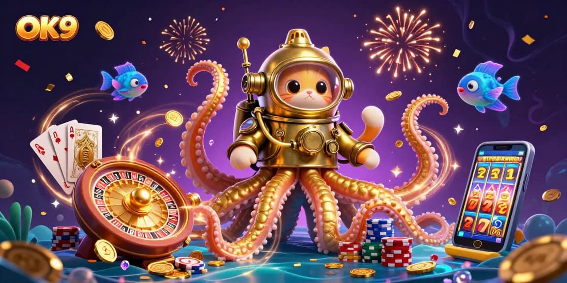 Experience thrilling wins at OK9 with a captivating kraken, diving cat, and exciting gaming treasures.