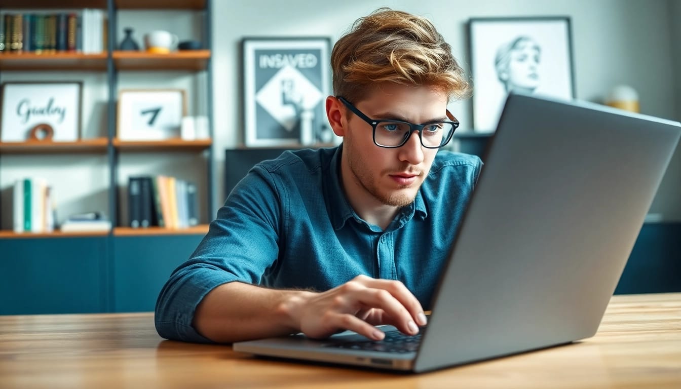 Shopware Entwickler arbeitet konzentriert an einem Laptop in modernem Office.