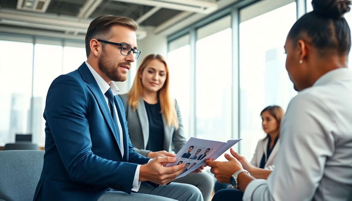 Headhunter Schweiz interviewt Kandidaten in einem modernen Büro mit professionellem Ambiente.