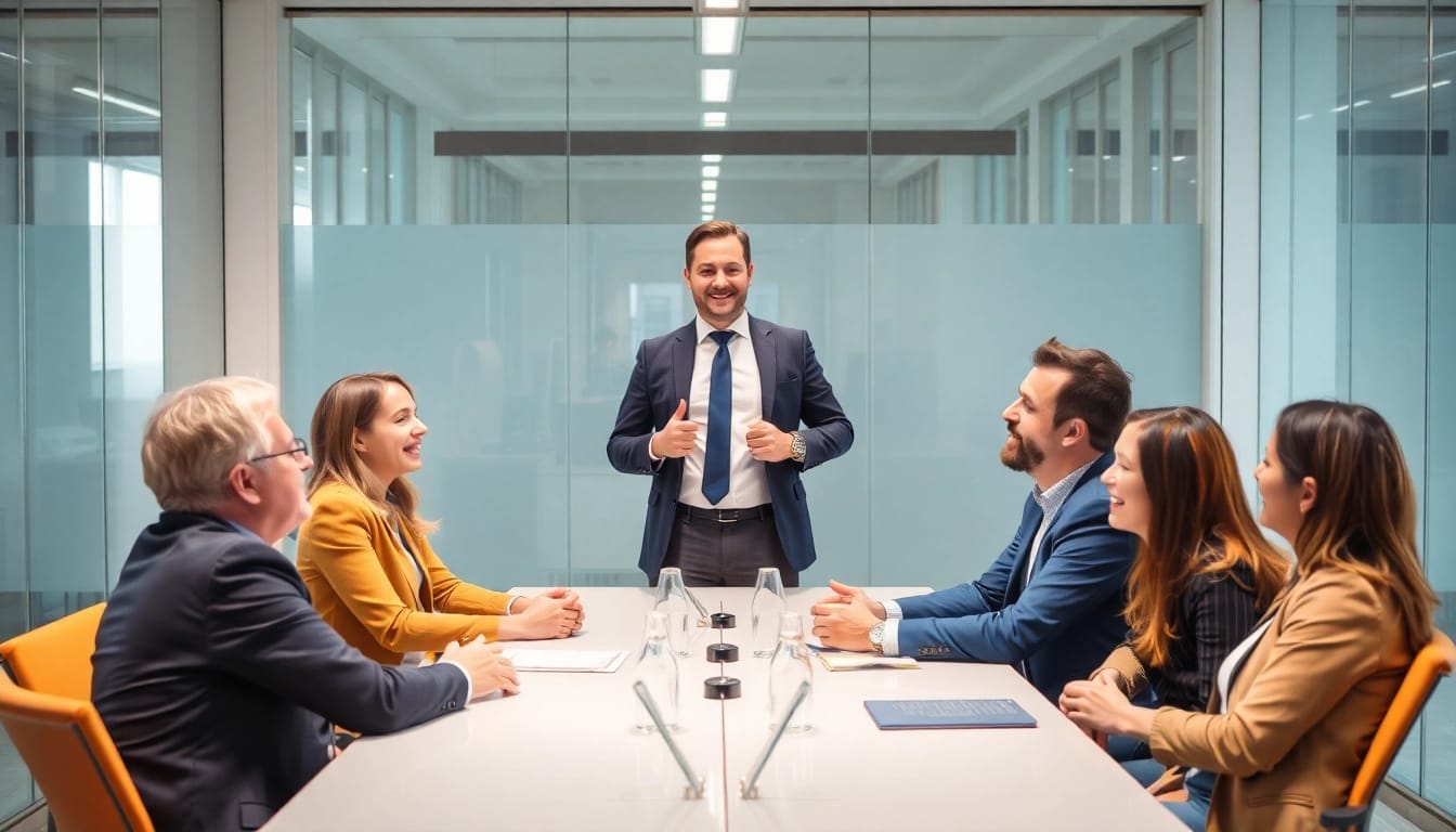 Visualisieren Sie Personalvermittlung Vertrieb mit einem Headhunter, der ein Vertriebsteam erfolgreich berät.