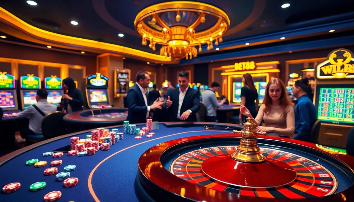 Experience the thrill of BET88 casino gaming with vibrant roulette and poker excitement.