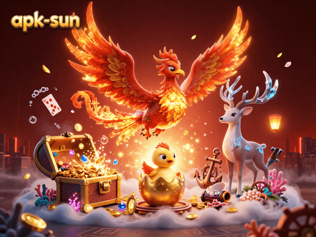 Engage in the thrilling world of gambling with apk-sun in this vibrant 3D casino illustration.