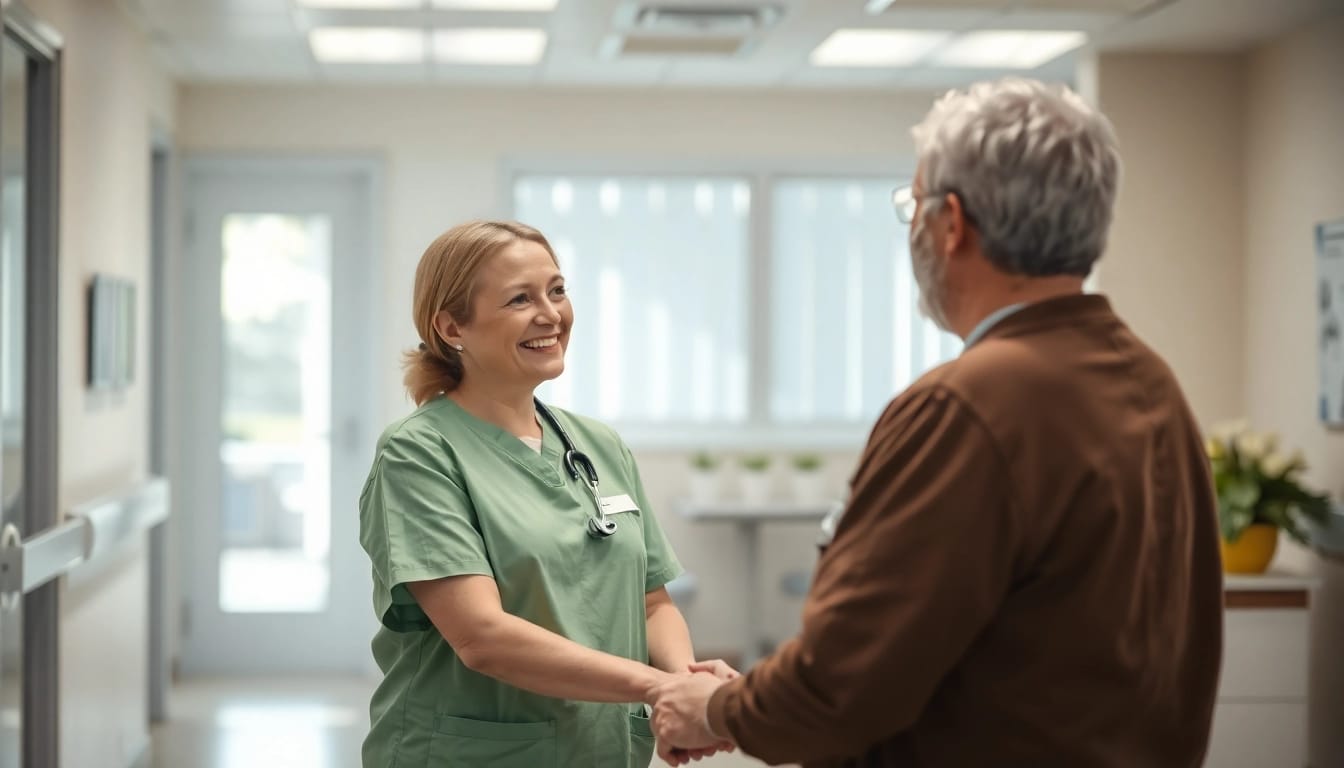 Pflegefachkraft stelle hameln - engagierte Pflegekraft hilft einem Patienten in einem modernen Krankenhaus.