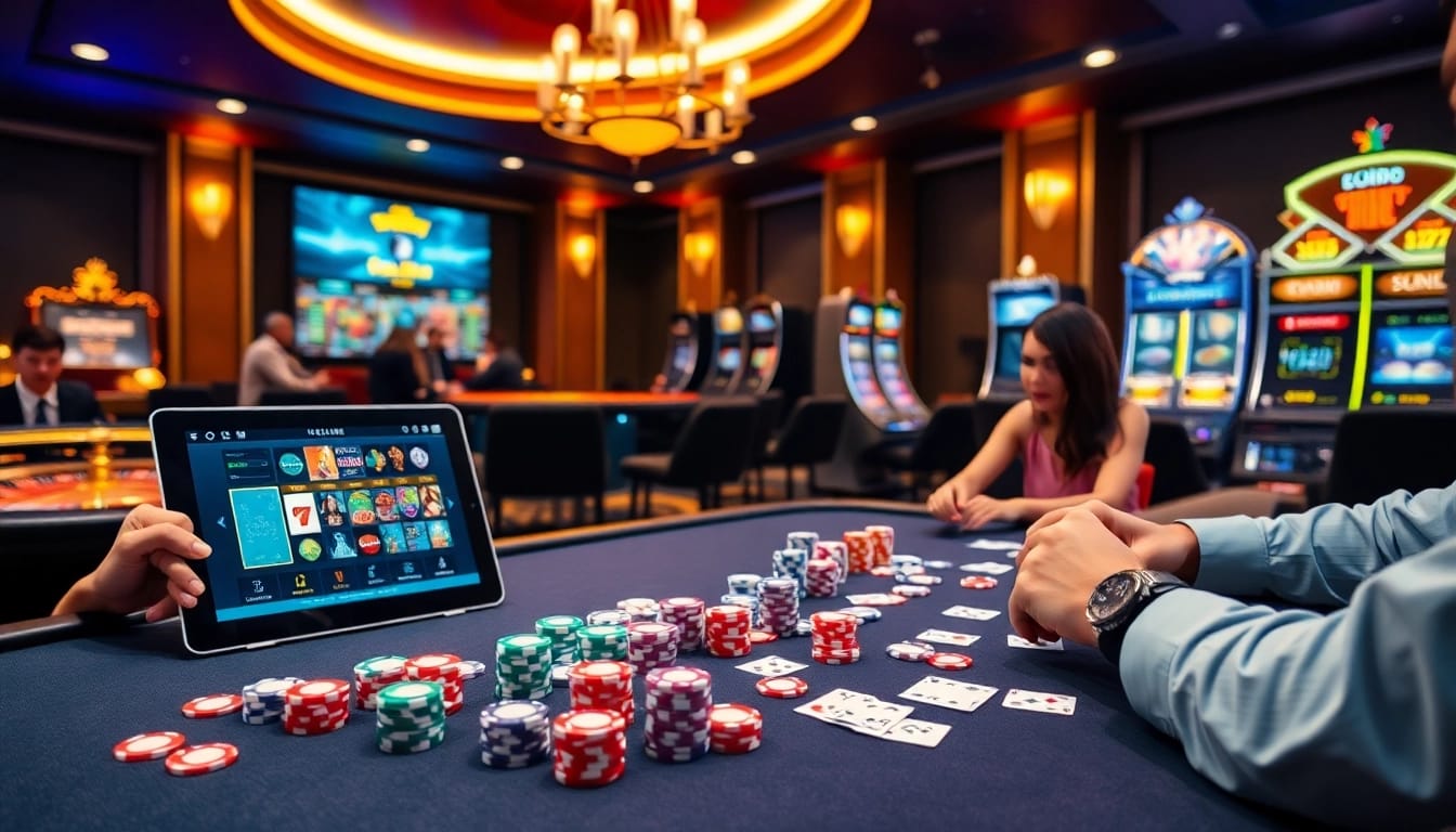 Engaging poker players at https://topclub.site/ playing lively games with vibrant chips and cards.