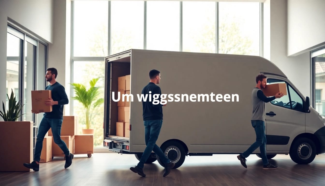 Umzugsunternehmen Saarbrücken mit professionellen Helfern transportiert Möbel in ein modernes Gebäude.