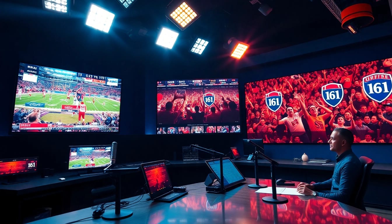 Engaging sports broadcasting studio showcasing live games, capturing dynamic moments.