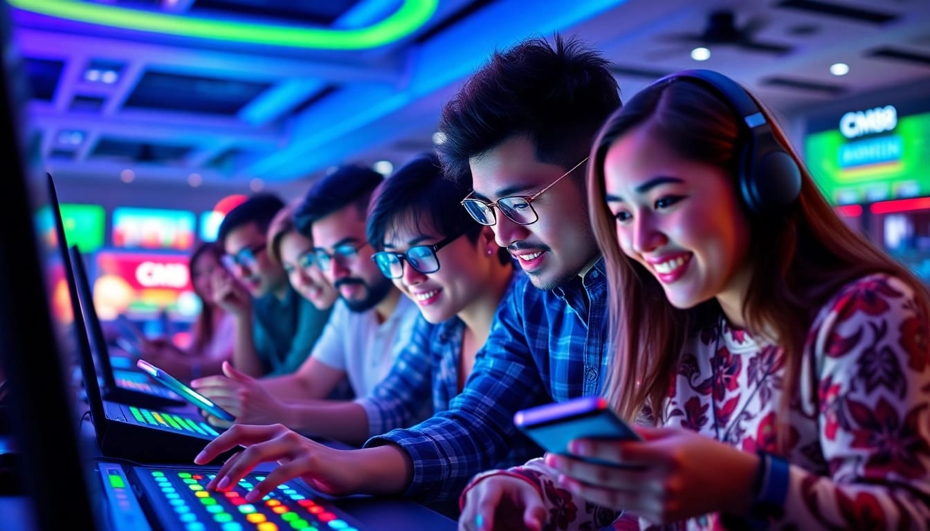 Exciting online gaming experience with CM88 platform, featuring diverse players and vibrant visuals.