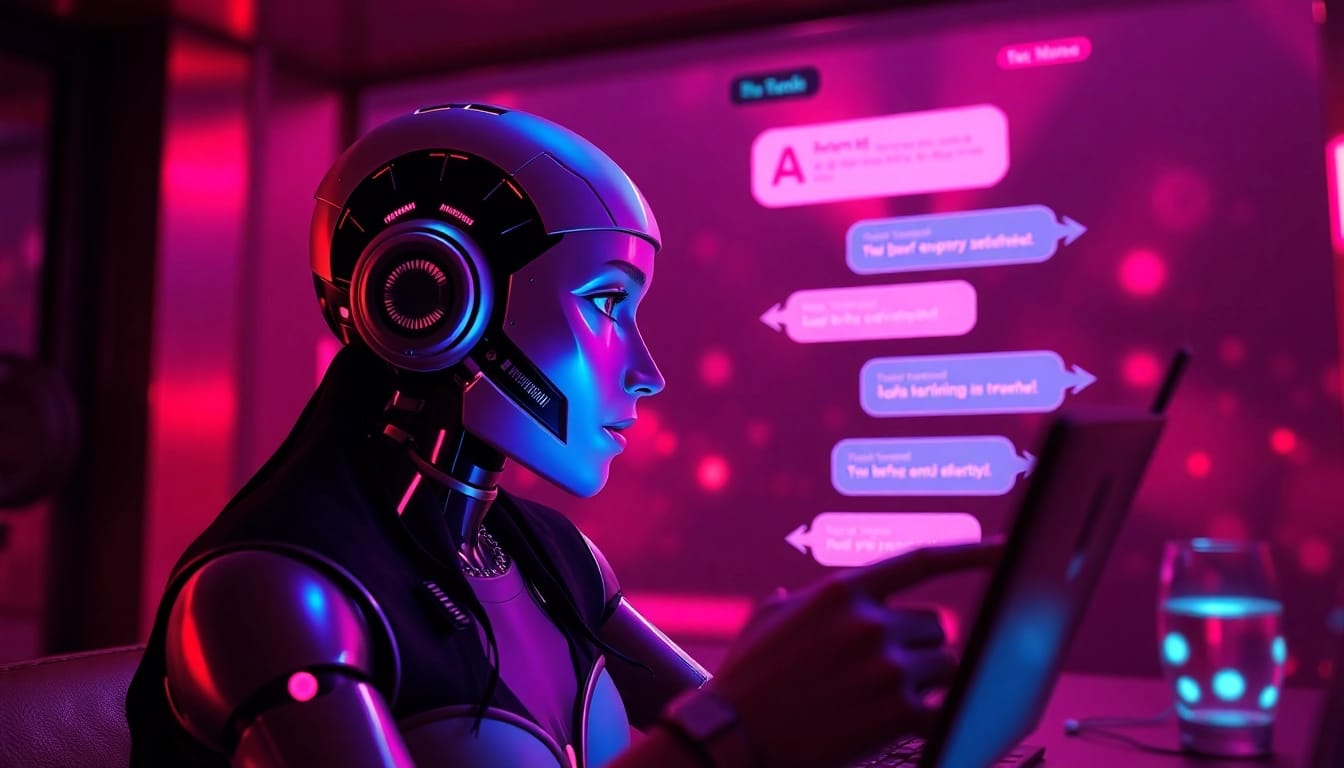 Porn AI chat scene with engaging AI character and user interaction in a vibrant digital setting.