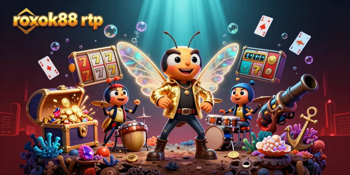 Engage with exciting rokok88 rtp slot adventures featuring dynamic cartoon characters, treasure, and casino imagery.