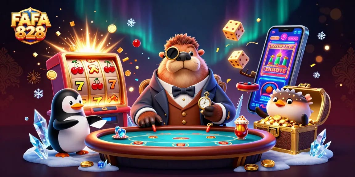 FAFA 828 showcases a jolly walrus playing poker at an underwater casino