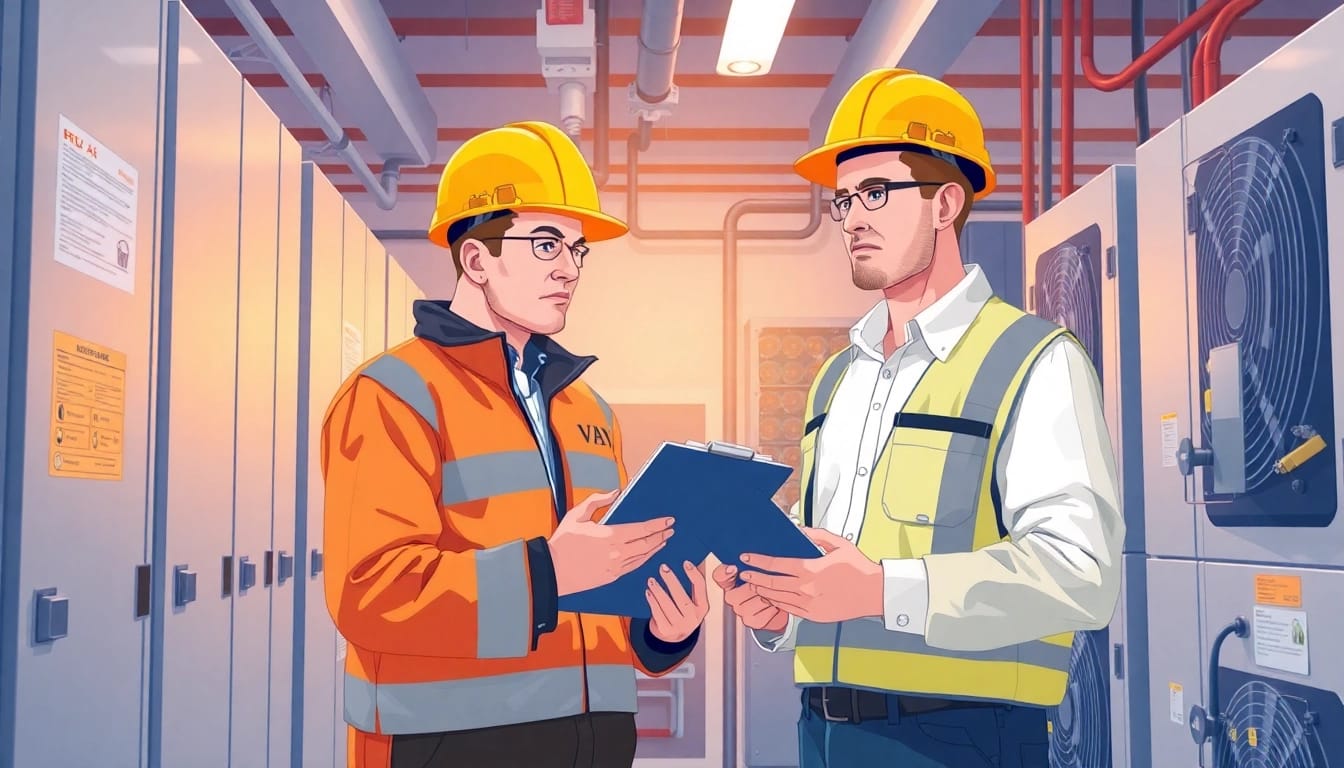 Inspecting electrical equipment during BGV A3 tests to ensure compliance with safety standards.