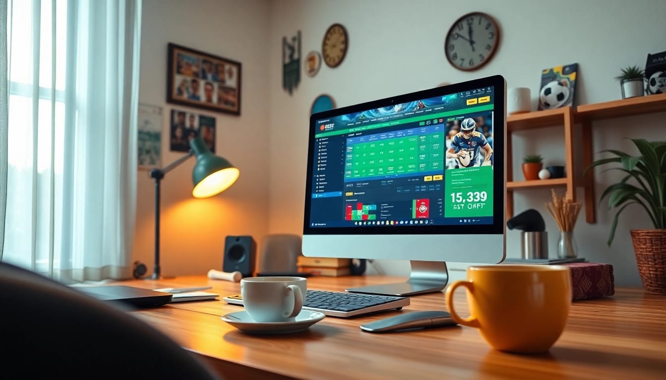 Experience Top trang cá cược bóng đá with a modern home office setup showcasing exciting online betting.