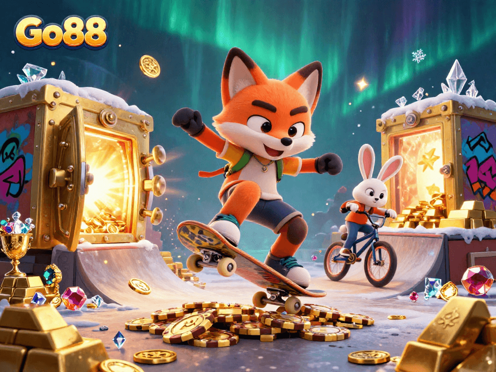 Experience the thrill of gaming at Go88 with vibrant characters and rich casino elements.