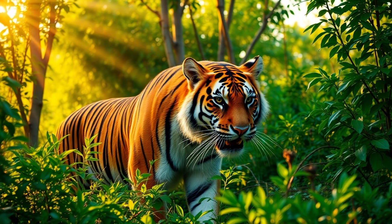 Experience the thrill of wildlife safari tours in India with a regal Bengal tiger in its natural habitat.