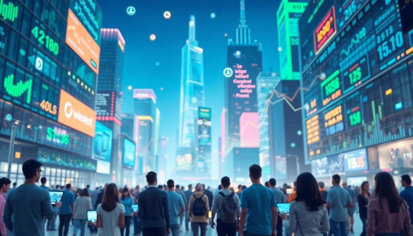 Internet Trends visuell dargestellt durch digitale Grafiken und Technologie-Interaktionen.