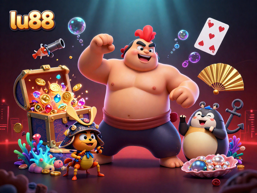 Experience the dynamic world of lu88 casino as a sumo wrestler, cricket, and tanuki bring excitement to gambling.