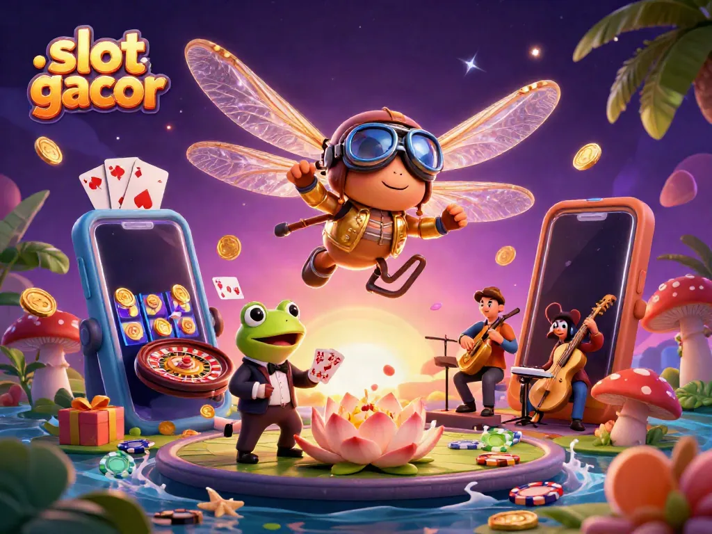 Experience the excitement of slot gacor with a vibrant 3D casino scene featuring characters and dynamic elements.