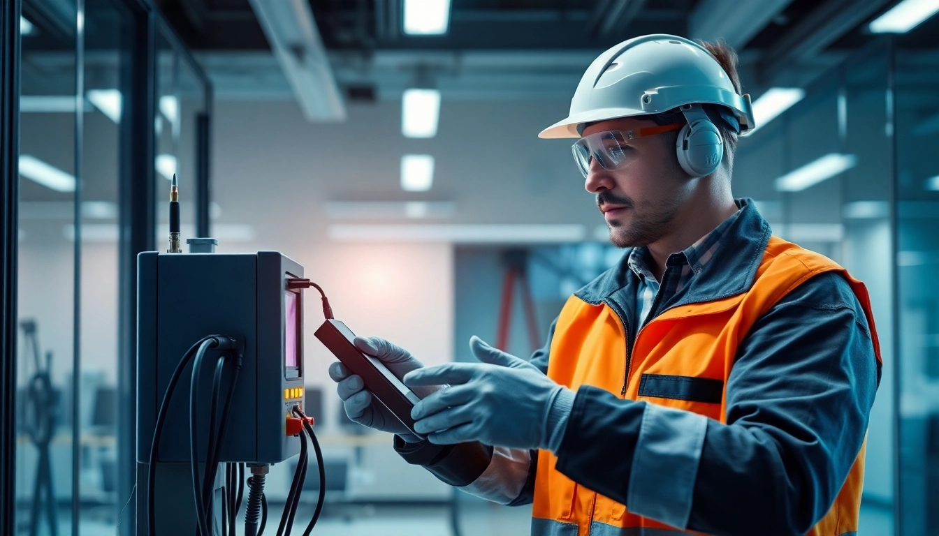 Ingenieur führt eine sorgfältige DGUV V3 Prüfung durch, um die Sicherheit der elektrischen Geräte zu checken.