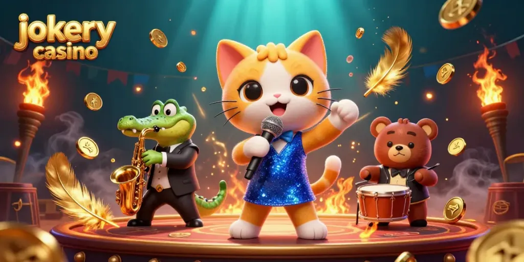 Experience excitement at jokery casino with a lively jazz band bringing energy to the gaming stage.