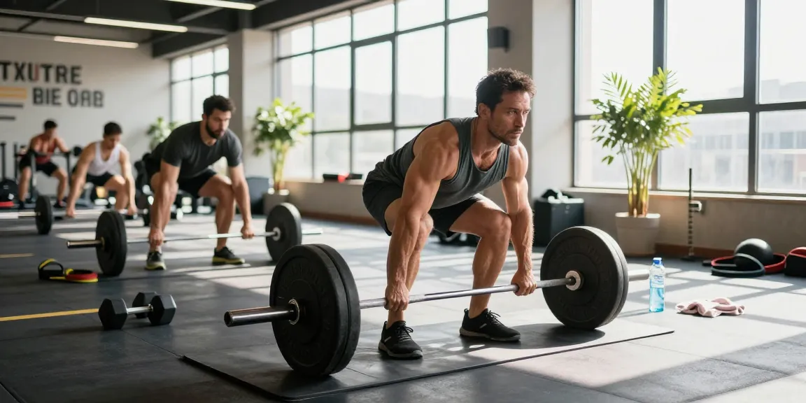 Athletischer Bodybuilder im Anabolika Shop Deutschland, der im modernen Fitnessstudio Kreuzheben macht und dabei Stärke und Hingabe zeigt.