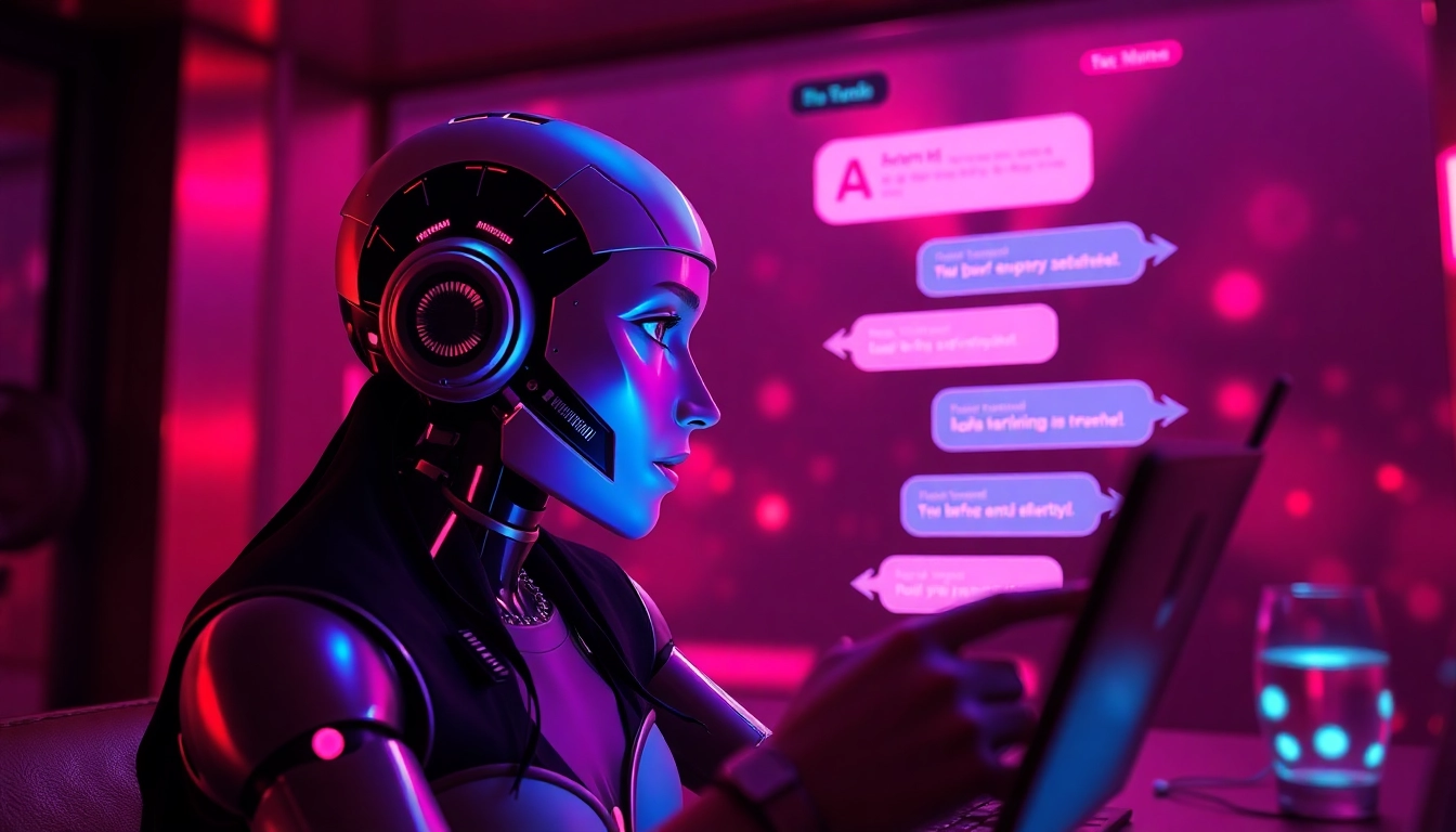 Porn AI chat scene with engaging AI character and user interaction in a vibrant digital setting.