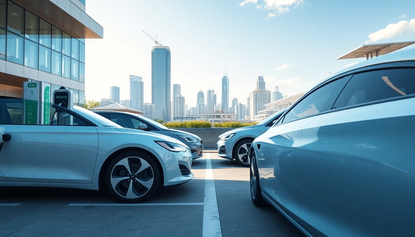 Elektroautos charged in a modern urban setting, showcasing sustainability and innovation.