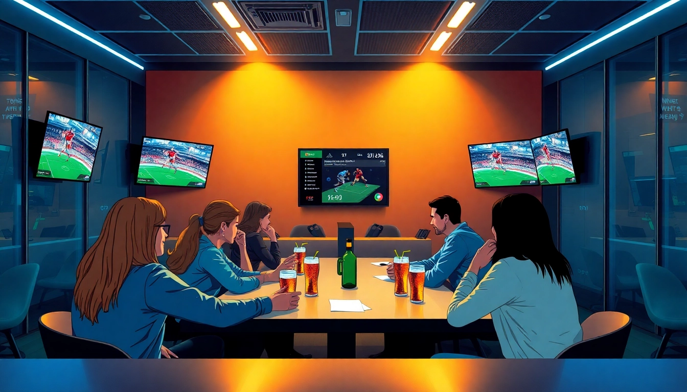 Erleben Sie den besten Wettanbieter in einem modernen Sportwettenbüro mit Menschen und aufregenden Wettaktionen.