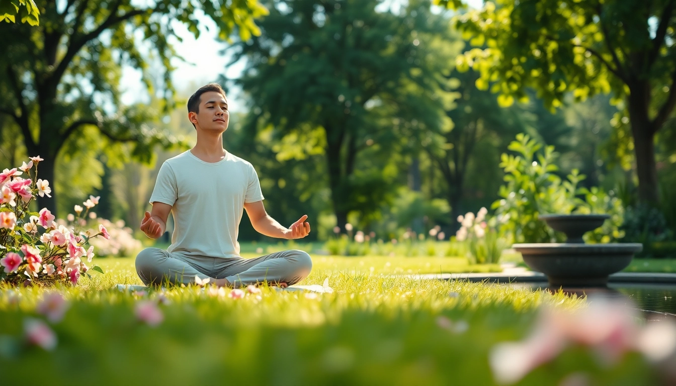 Enhance emotional wellbeing through meditation in a peaceful garden with vibrant flowers.