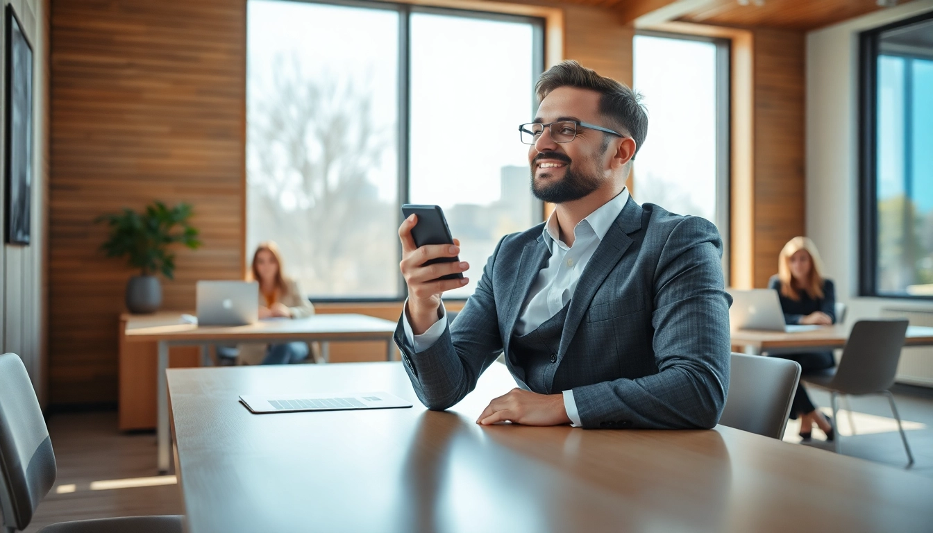 Vertriebsmitarbeiter finden – Ein engagierter Vertriebler, der in einem hellen, modernen Büro an einem Tisch telefoniert.