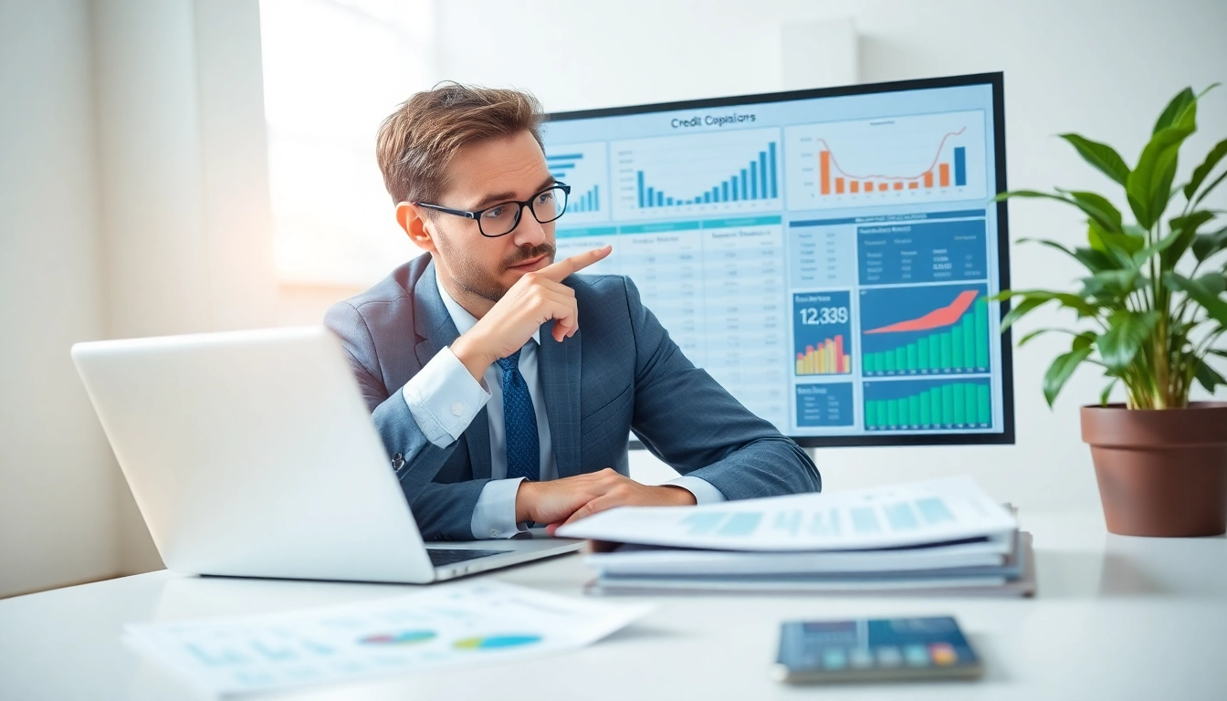 Kreditvergleich durch einen Finanzberater in einem modernen Büro analysieren.