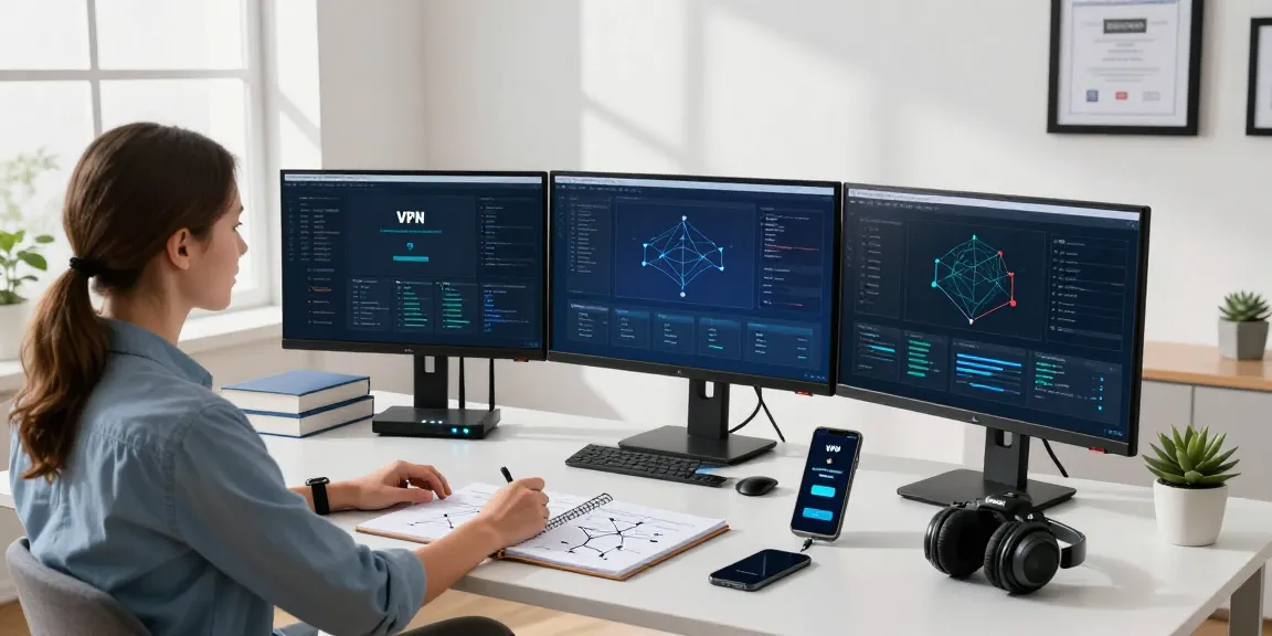 Young professional evaluating an anonymer VPN Anbieter in a modern tech workspace.