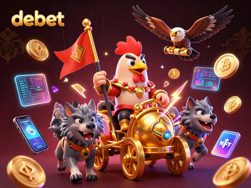 Experience debet's thrilling gaming adventure with a rooster warlord in a dynamic casino scene.