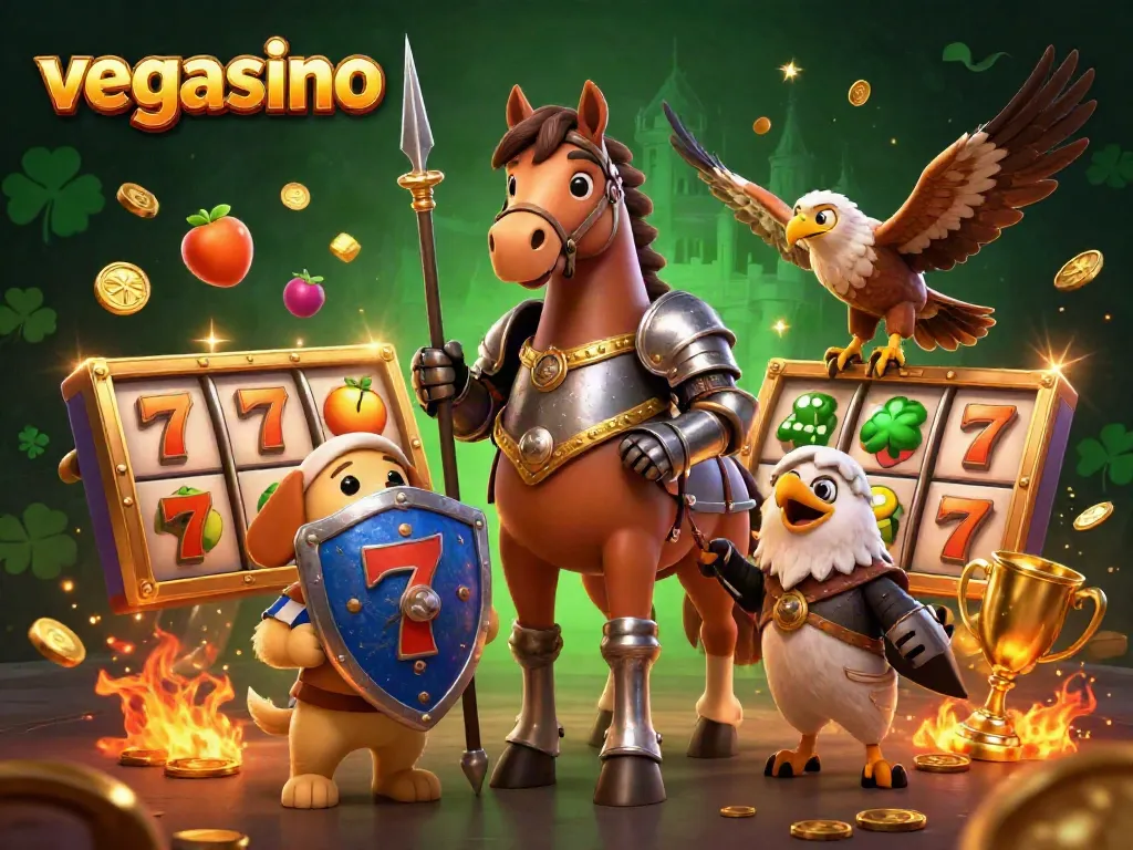 Experience excitement at vegasino with vibrant 3D casino characters amidst dynamic jackpot elements.