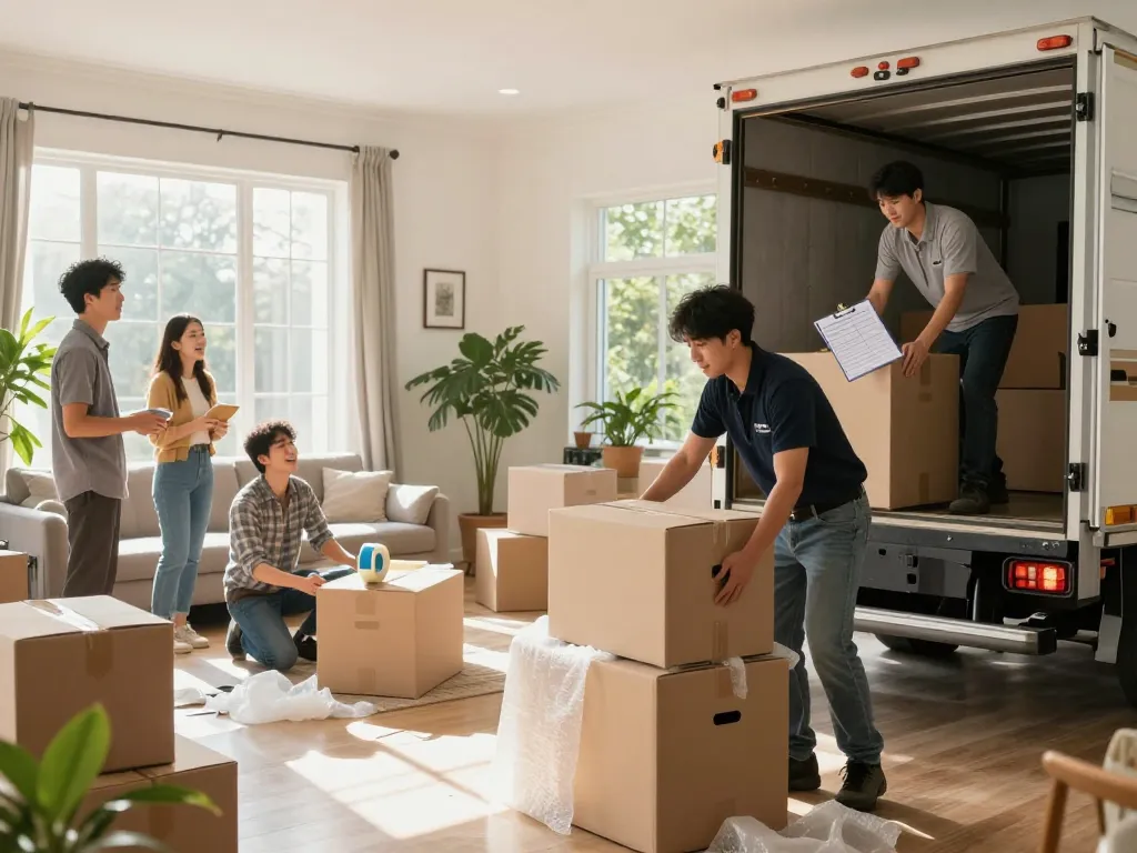 Professionelle Umzugshelfer von umzugsunternehmen Hannover packen und laden effizient für einen stressfreien Umzug.