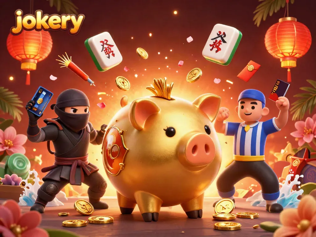 Experience the excitement of jokery with a vibrant casino-themed 3D illustration featuring unique characters.