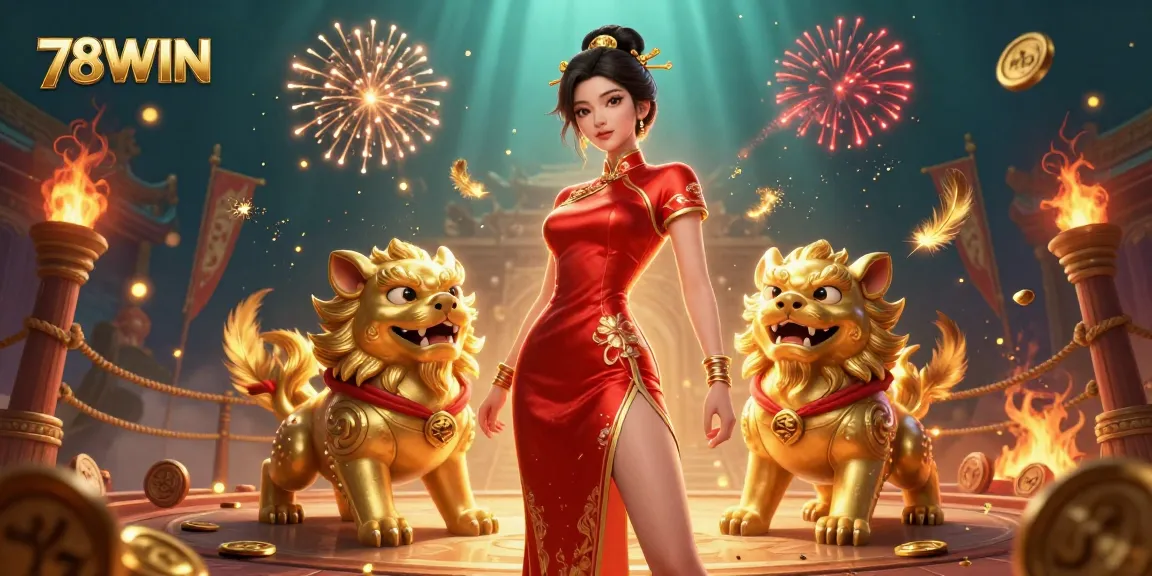 Experience the excitement of 78WIN with glamorous casino elements and festive fireworks in this vibrant illustration.