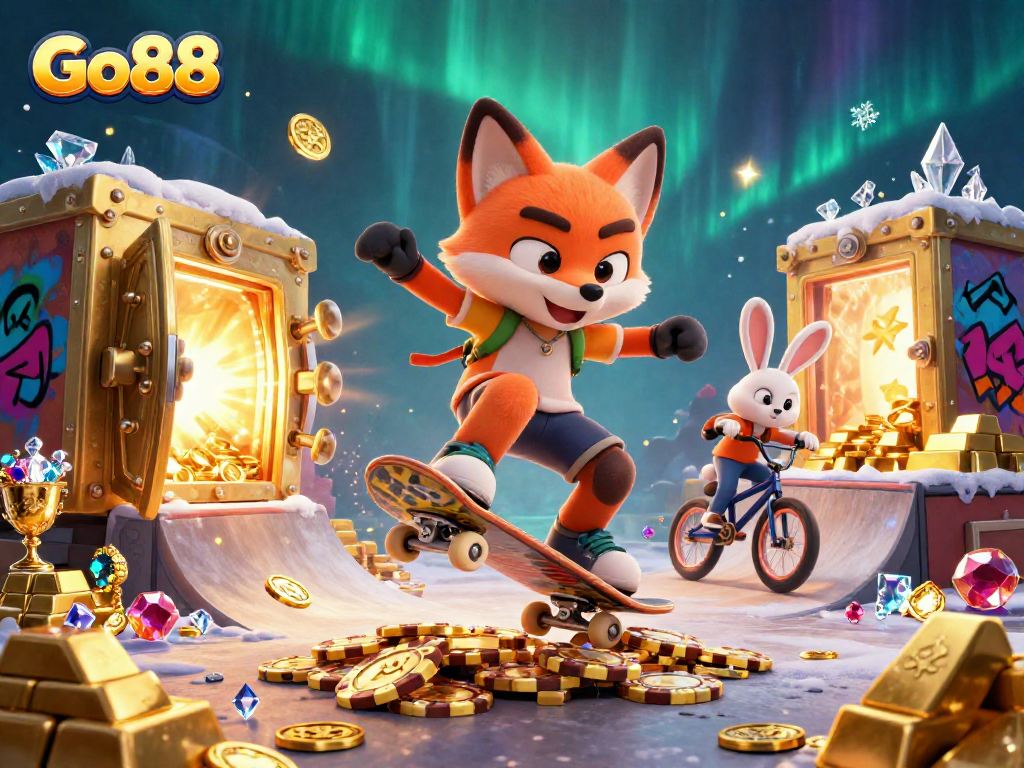 Experience the thrill of gaming at Go88 with vibrant characters and rich casino elements.
