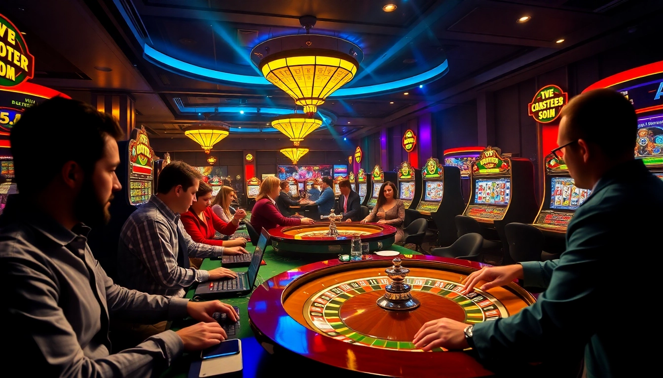 Experience the excitement of online casino schweiz with players enjoying slots and table games in a lively environment.