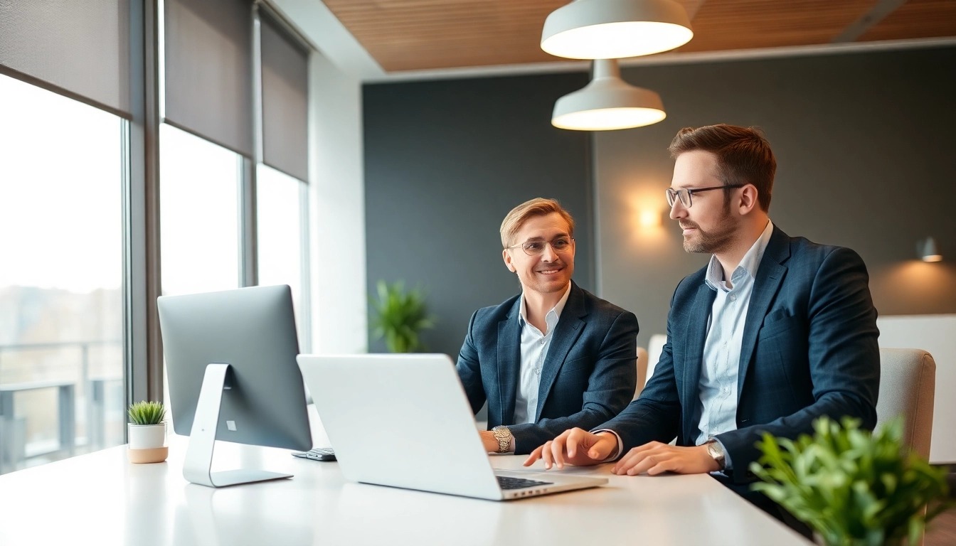 Professioneller Unternehmensberater in Leipzig, der einem Klienten digitale Beratungsdienste präsentiert.