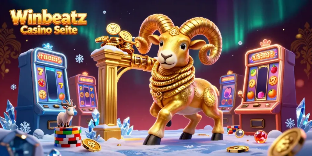 Der massive goldene Ram von Winbeatz Casino Seite stürmt durch eine aufregende Spielautomatenlandschaft.